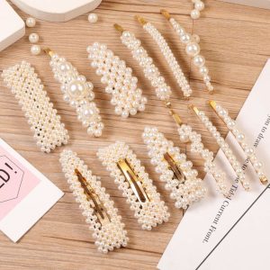 Elegant Pearl Hair Clip Set – 12-Piece Gold & Pearl Barrettes for Women